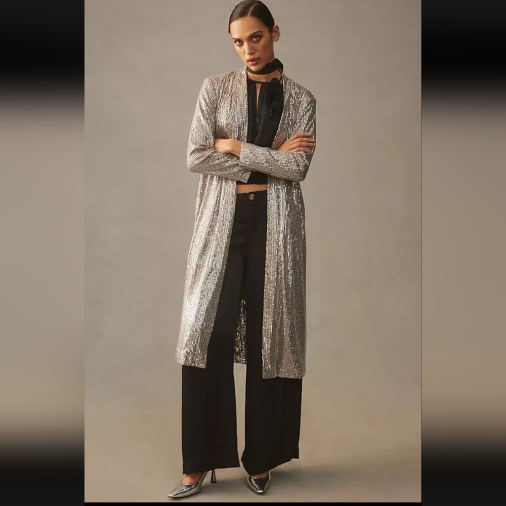 NWT Anthropology Sequin Open Cardigan Duster XS P